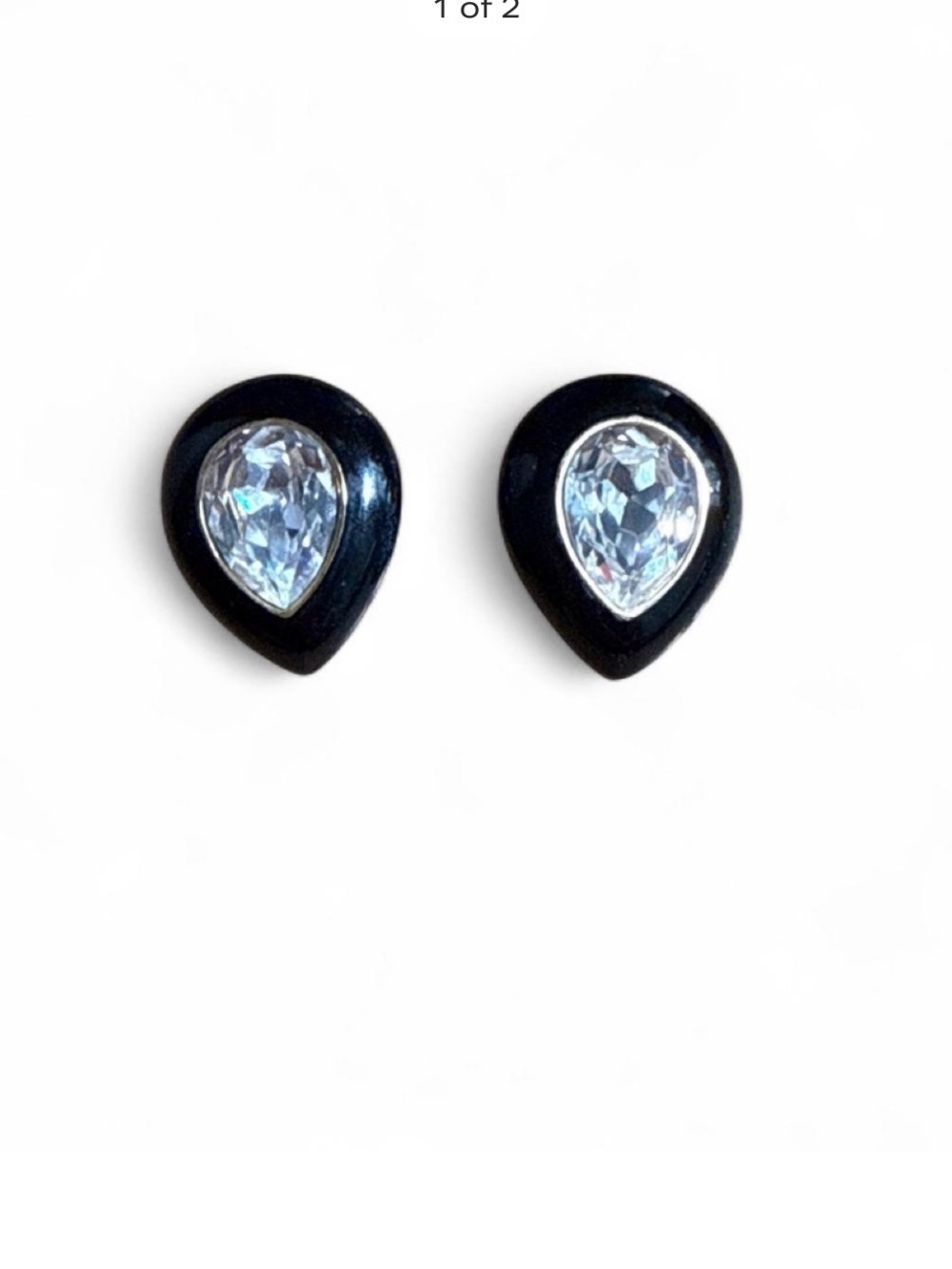 Black Teardrop Stud Earrings with Clear Crystal Accent